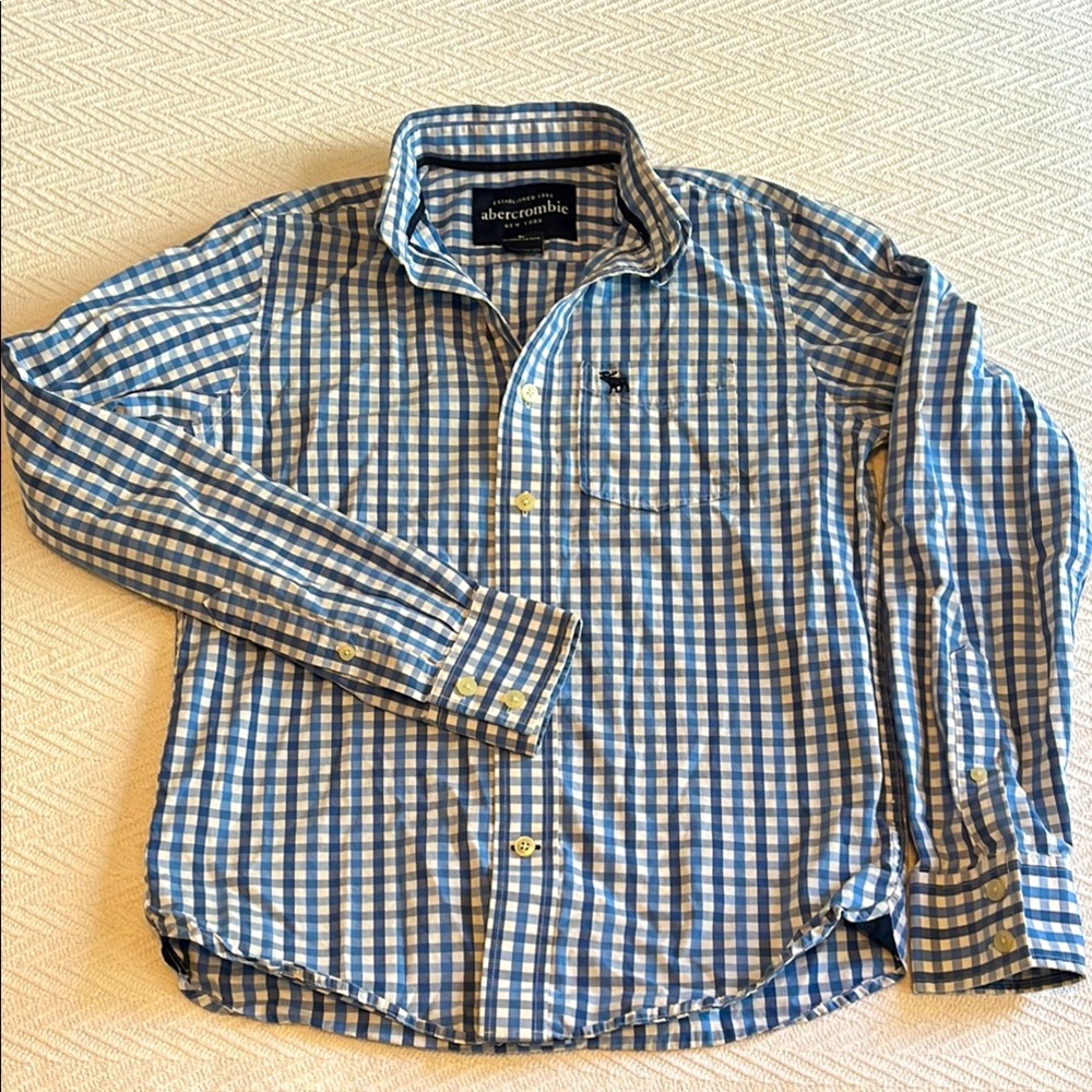 Abercrombie & Fitch Blue Checkered Men's Shirt Boys Size Large